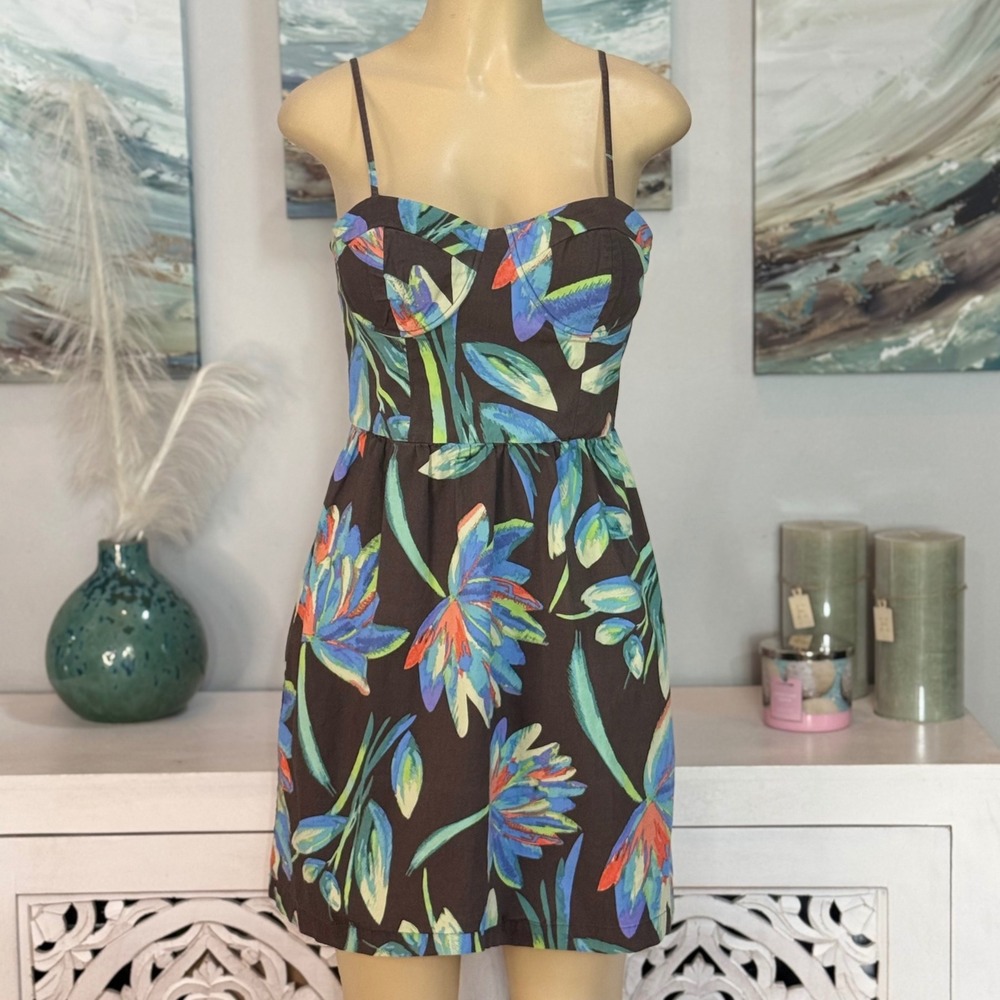 LC Lauren Conrad Tropical Floral Bustier Mini Dress Size 10